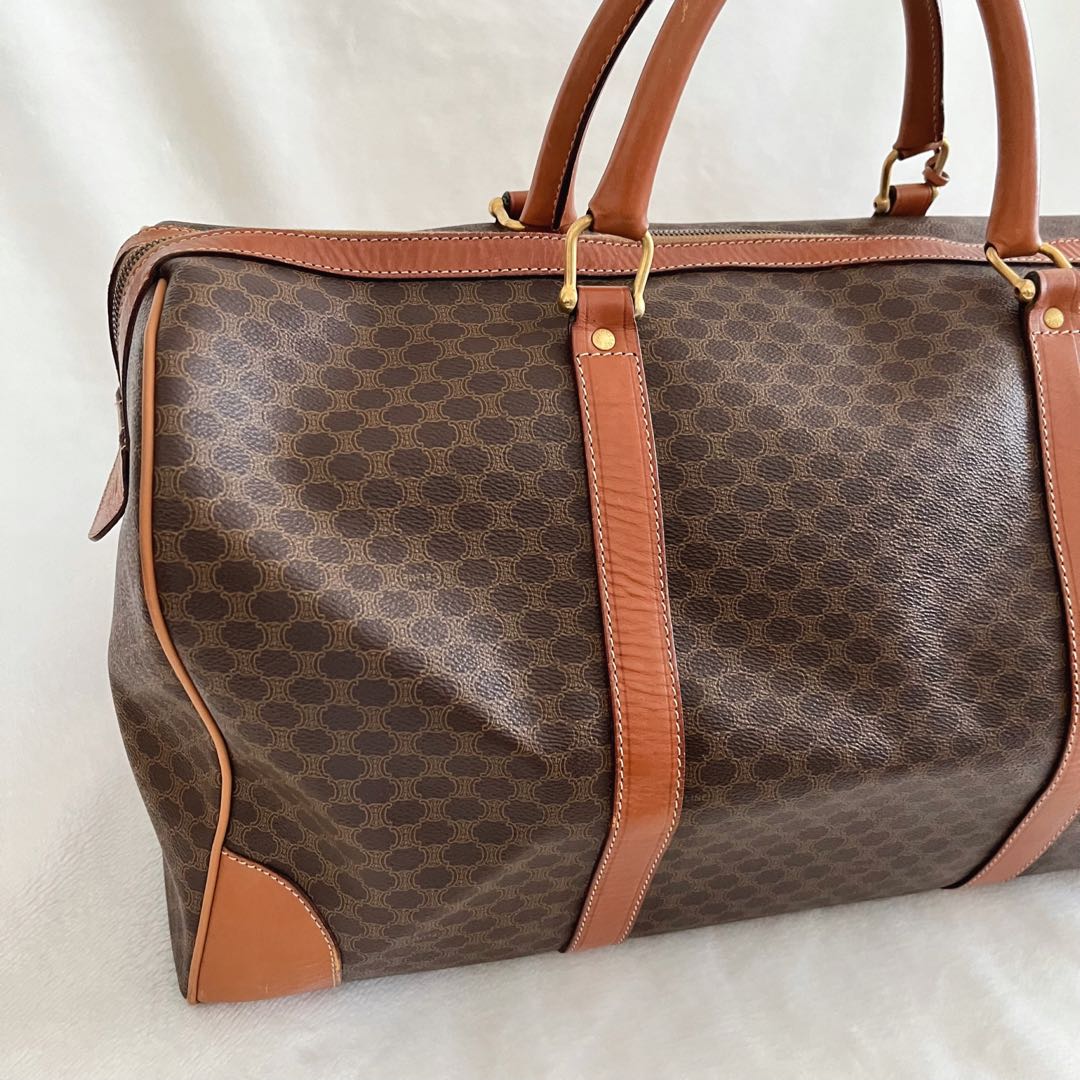 CELINE セリーヌ ボストンバッグ 鍵付き マカダム柄 レザー ブラウン