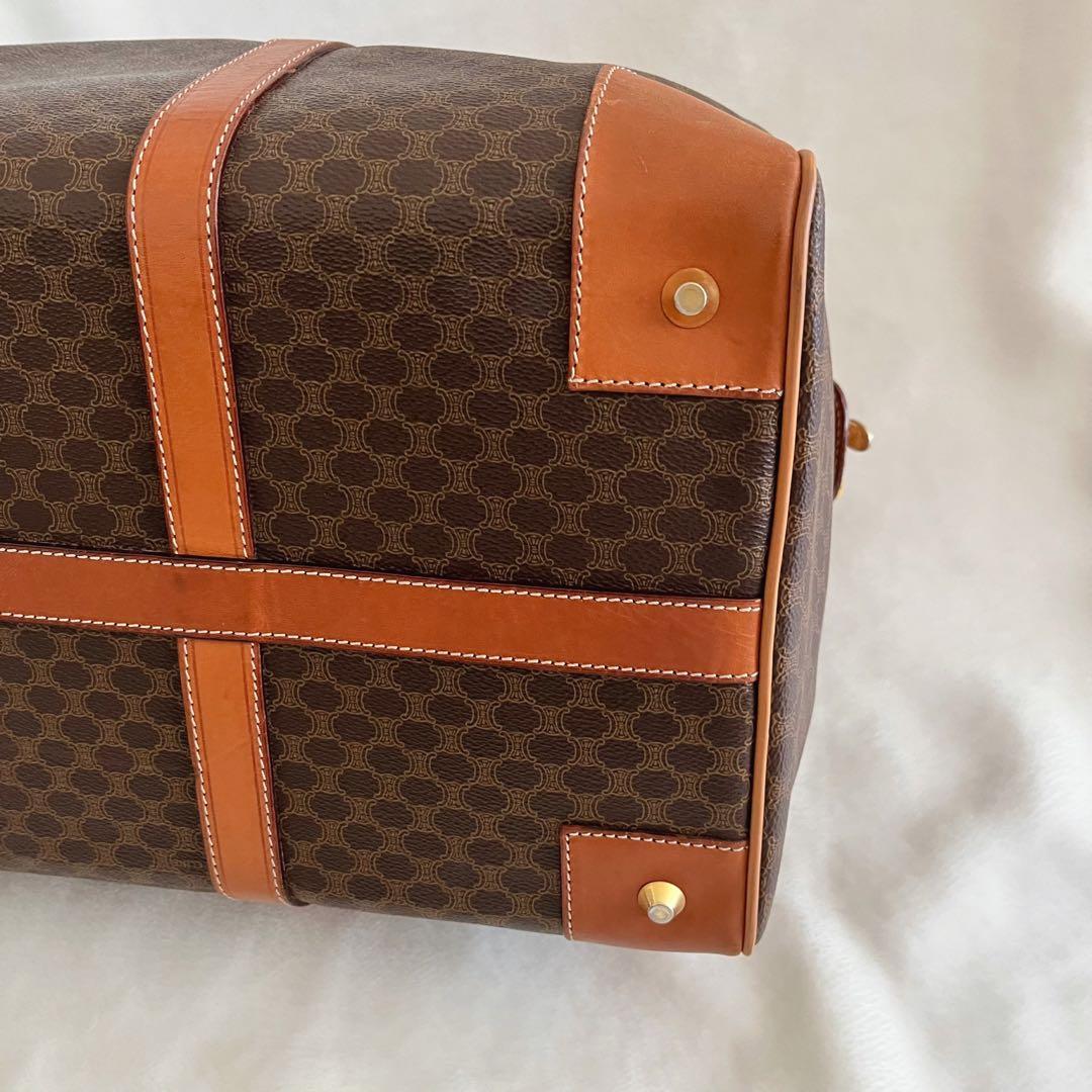 CELINE セリーヌ ボストンバッグ 鍵付き マカダム柄 レザー ブラウン