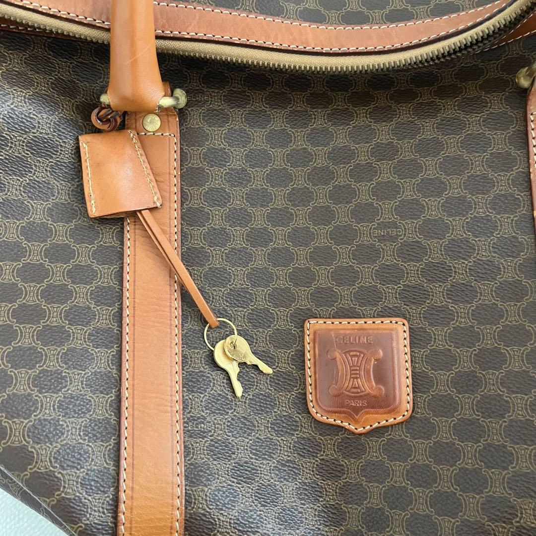 CELINE セリーヌ ボストンバッグ 鍵付き マカダム柄 レザー ブラウン