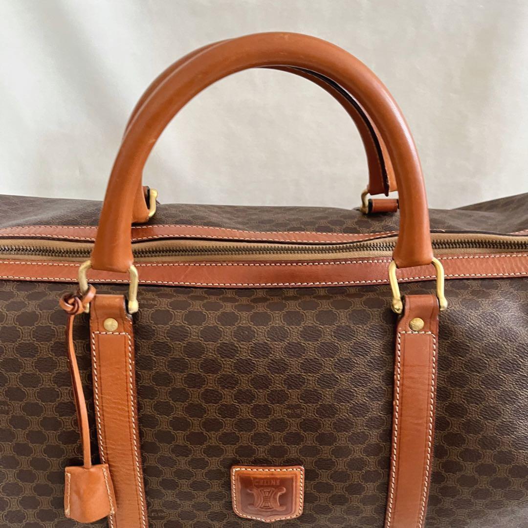 CELINE セリーヌ ボストンバッグ 鍵付き マカダム柄 レザー ブラウン