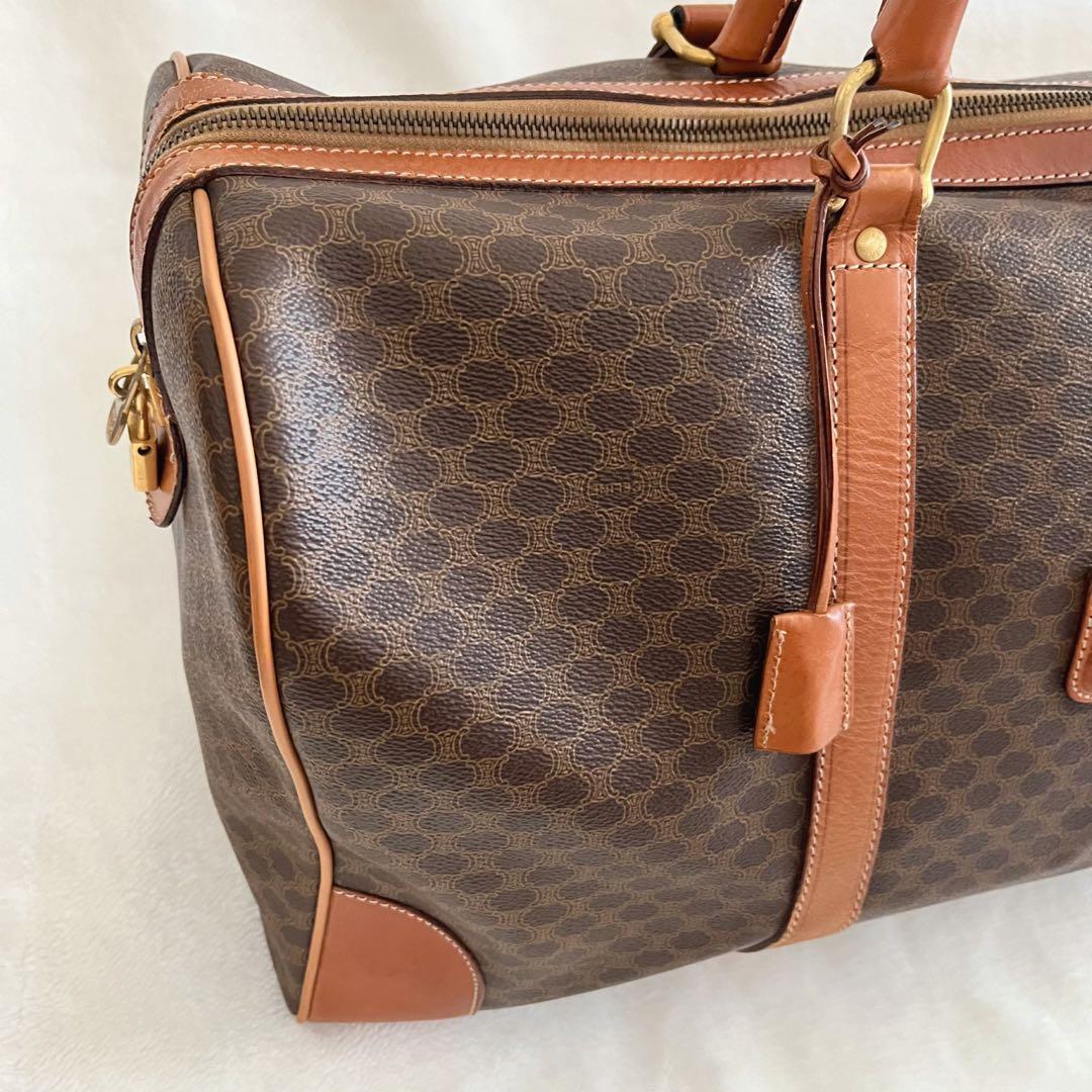 CELINE セリーヌ ボストンバッグ 鍵付き マカダム柄 レザー ブラウン