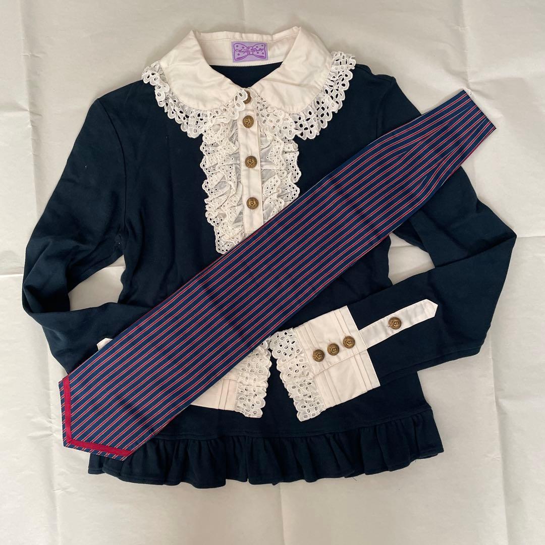 Angelic Pretty ストライプリボン付きフリルカットソー 長袖