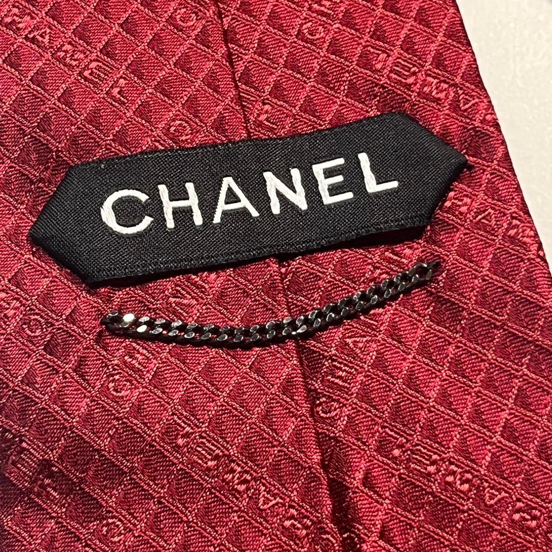 ✨美品✨ CHANEL シャネル　ネクタイ　シルク　ブランドロゴ　ワインレッド