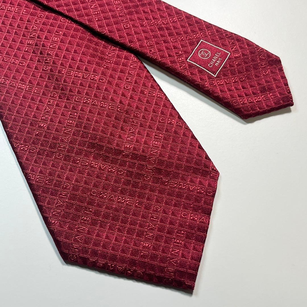 ✨美品✨ CHANEL シャネル　ネクタイ　シルク　ブランドロゴ　ワインレッド