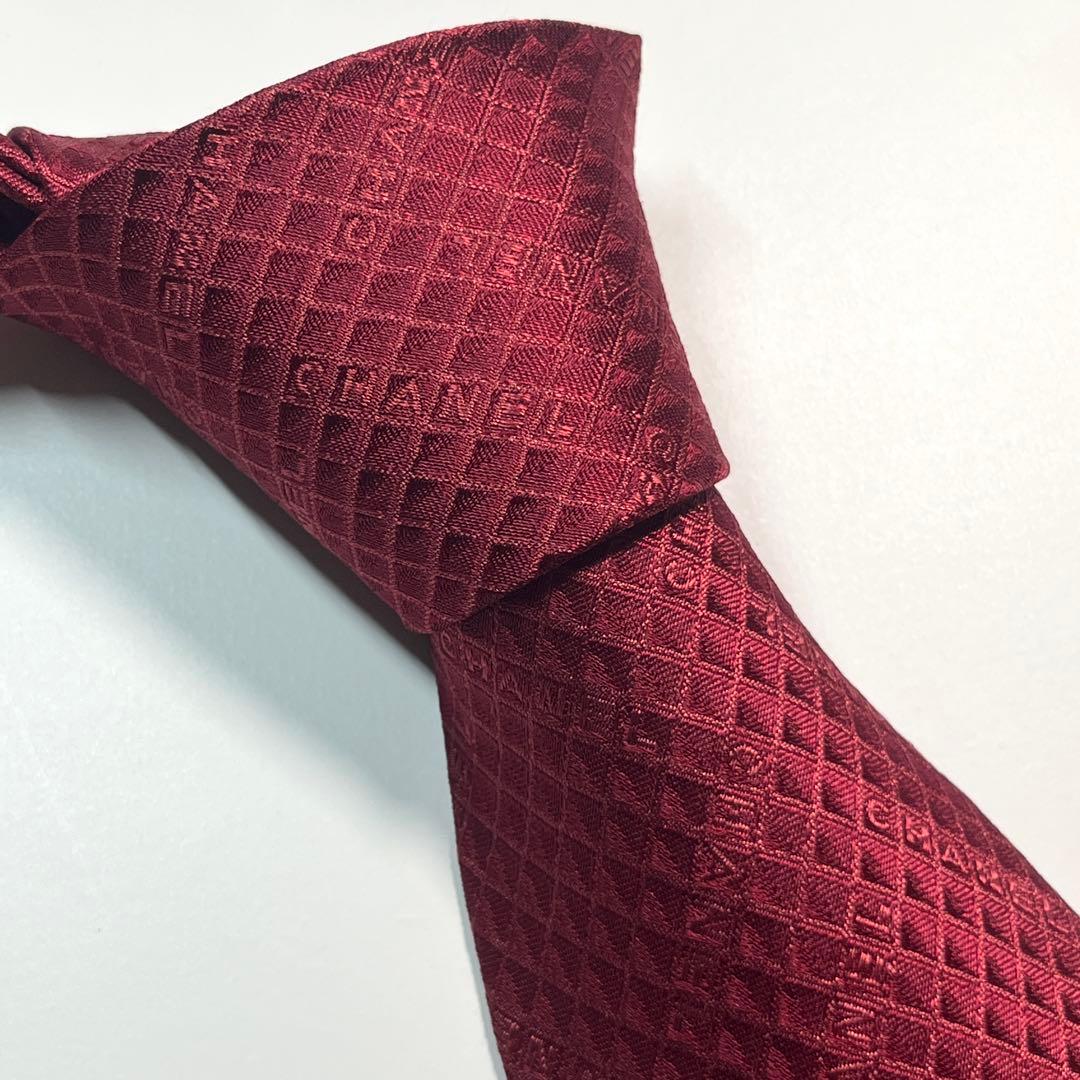 ✨美品✨ CHANEL シャネル　ネクタイ　シルク　ブランドロゴ　ワインレッド