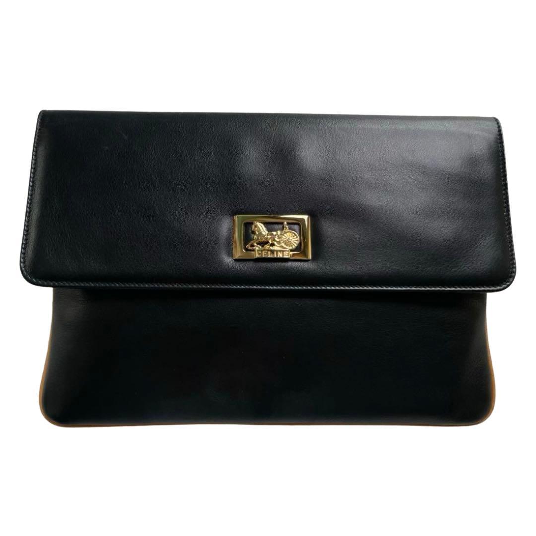 【新品級に綺麗】セリーヌ ホースキャレッジ 馬車金具 レザークラッチバッグ