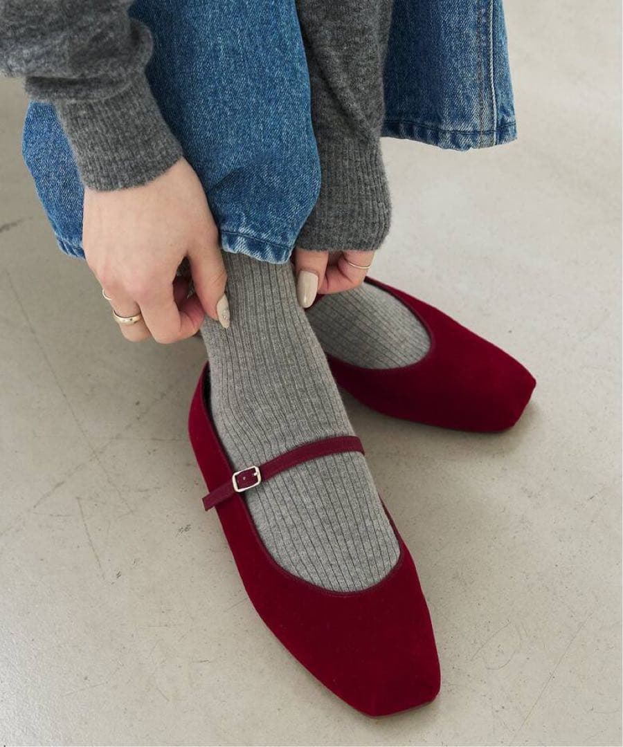 極美品✨ルタロン スクエアソフトメリージェーン レッド 23.5cm ベロア 赤