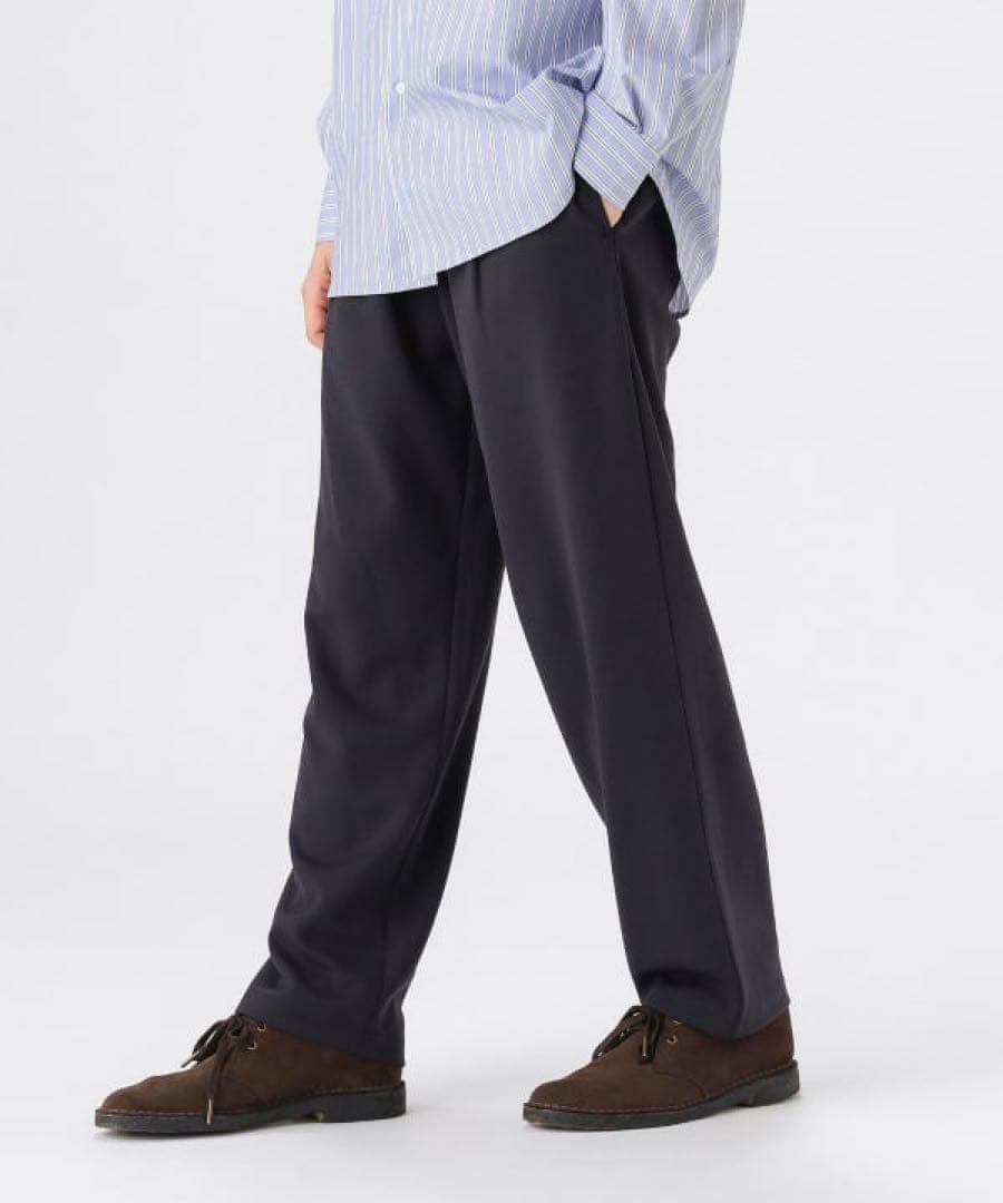 新作BEAMS ストレッチ接触冷感ダブルフェイス梨地パンツSize:L BK