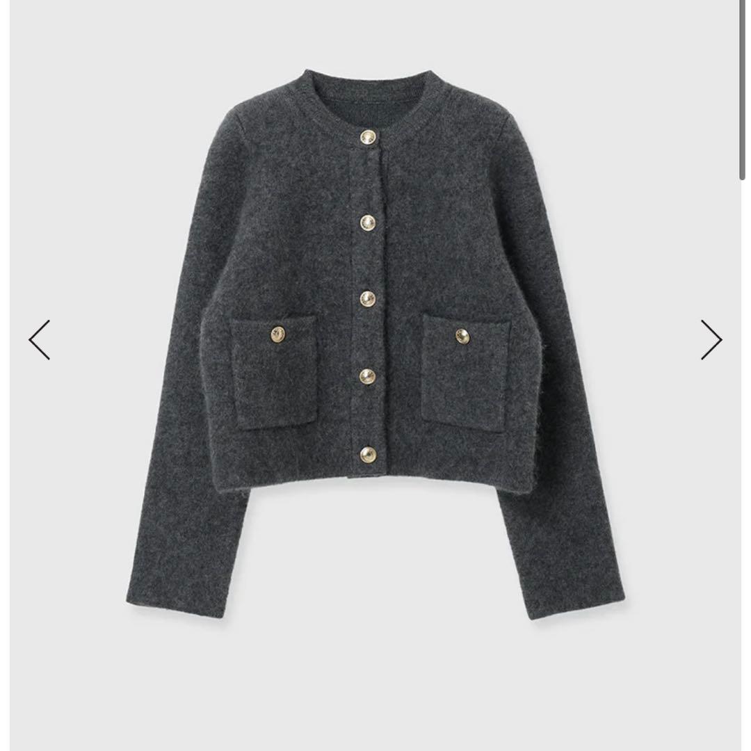 美品　anuans カシミヤブレンドノーカラーニットジャケット GREY