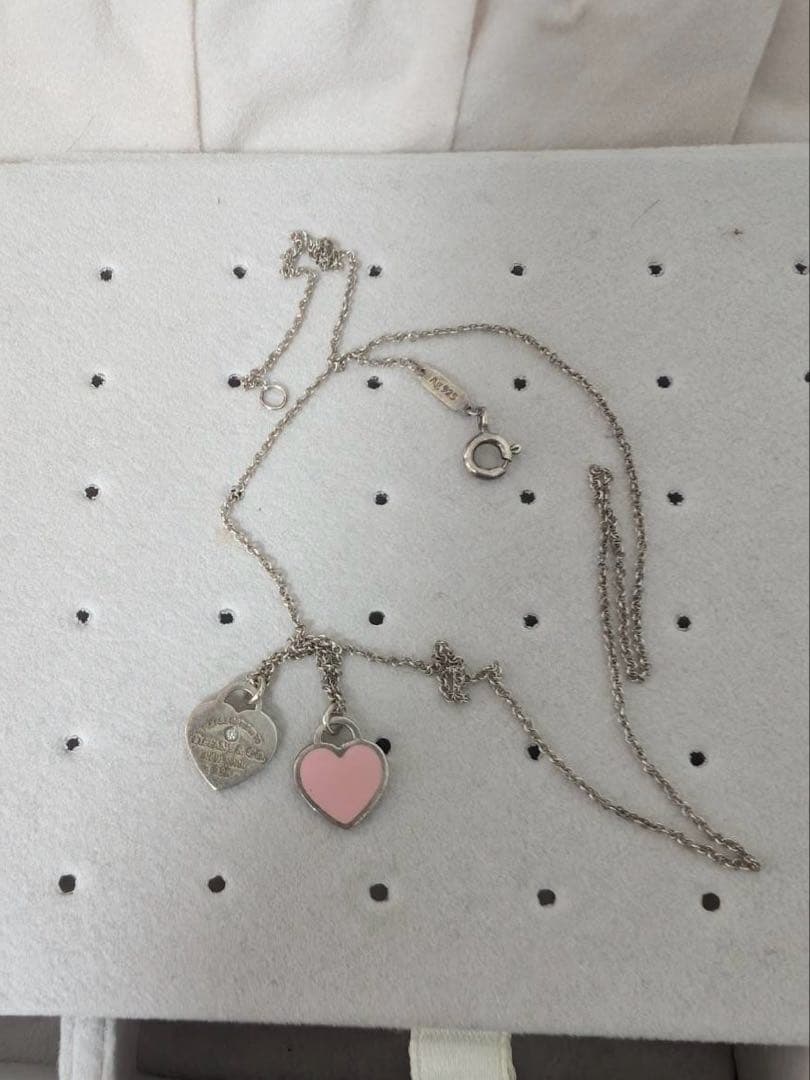 Tiffany ピンクダブルハートタグペンダント