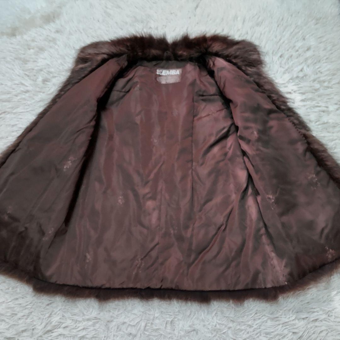 エンバ　ラクーン(アライグマ)ファーコート　L　ダークブラウン　太めアーム