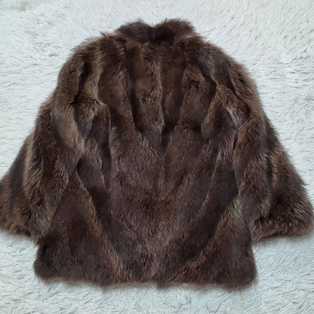 エンバ　ラクーン(アライグマ)ファーコート　L　ダークブラウン　太めアーム