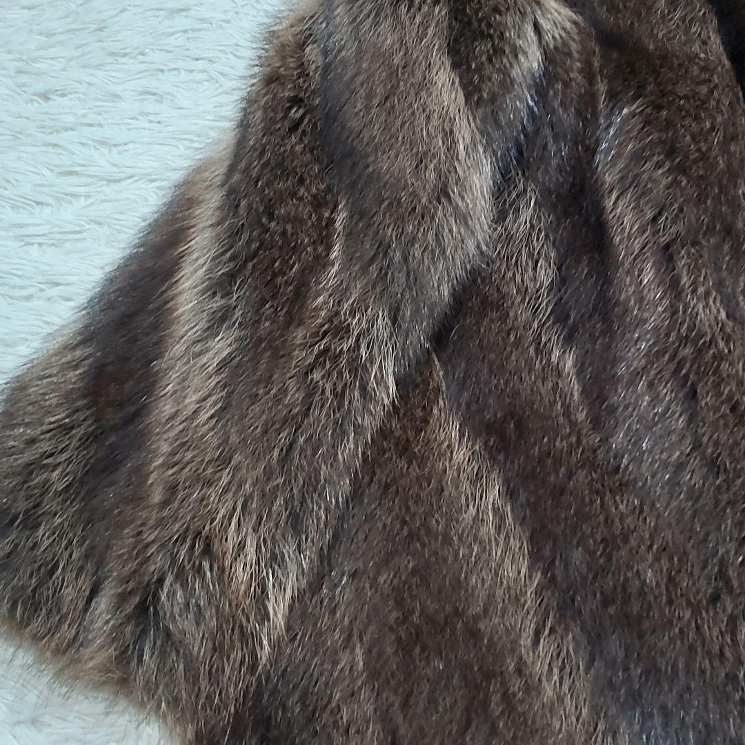 エンバ　ラクーン(アライグマ)ファーコート　L　ダークブラウン　太めアーム