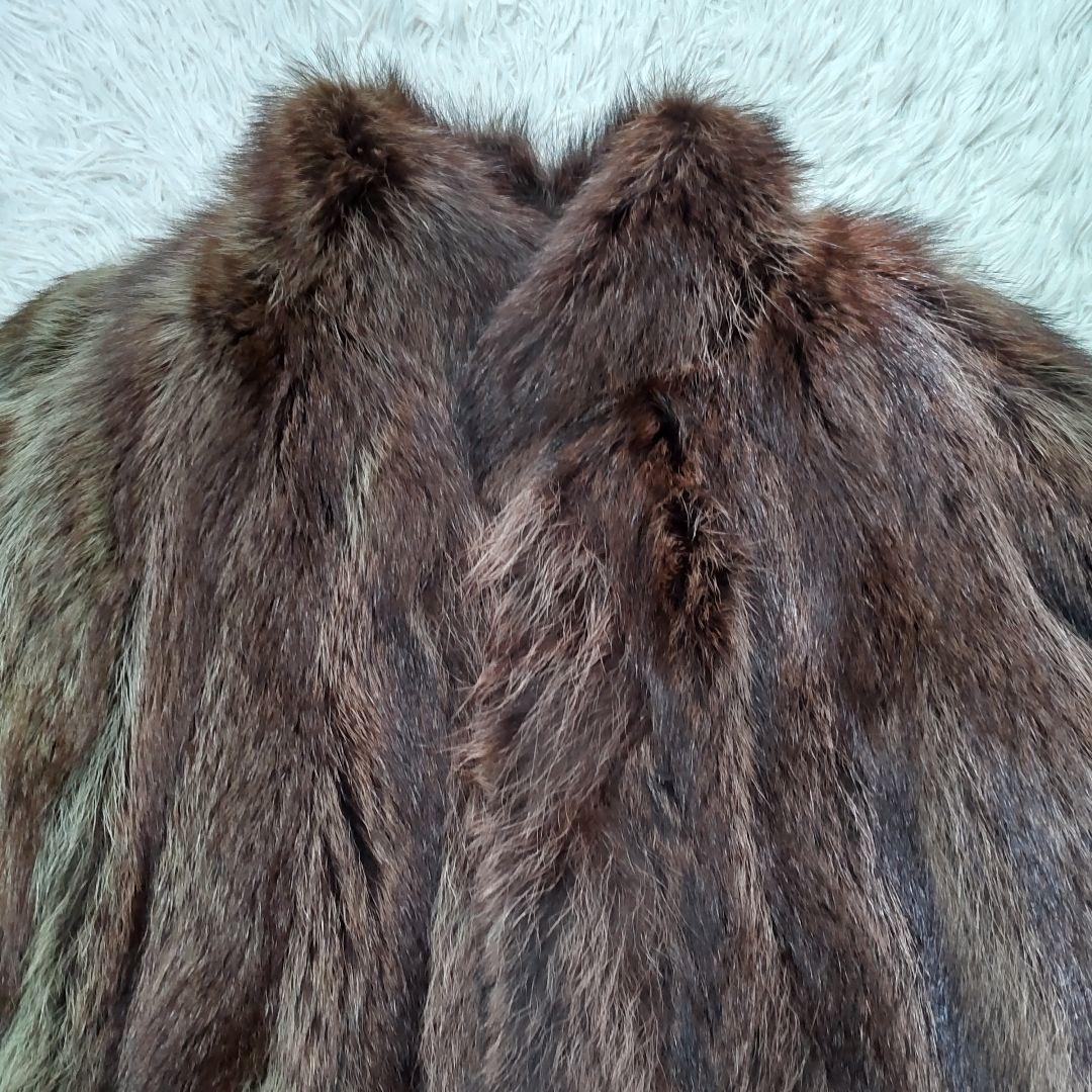 エンバ　ラクーン(アライグマ)ファーコート　L　ダークブラウン　太めアーム