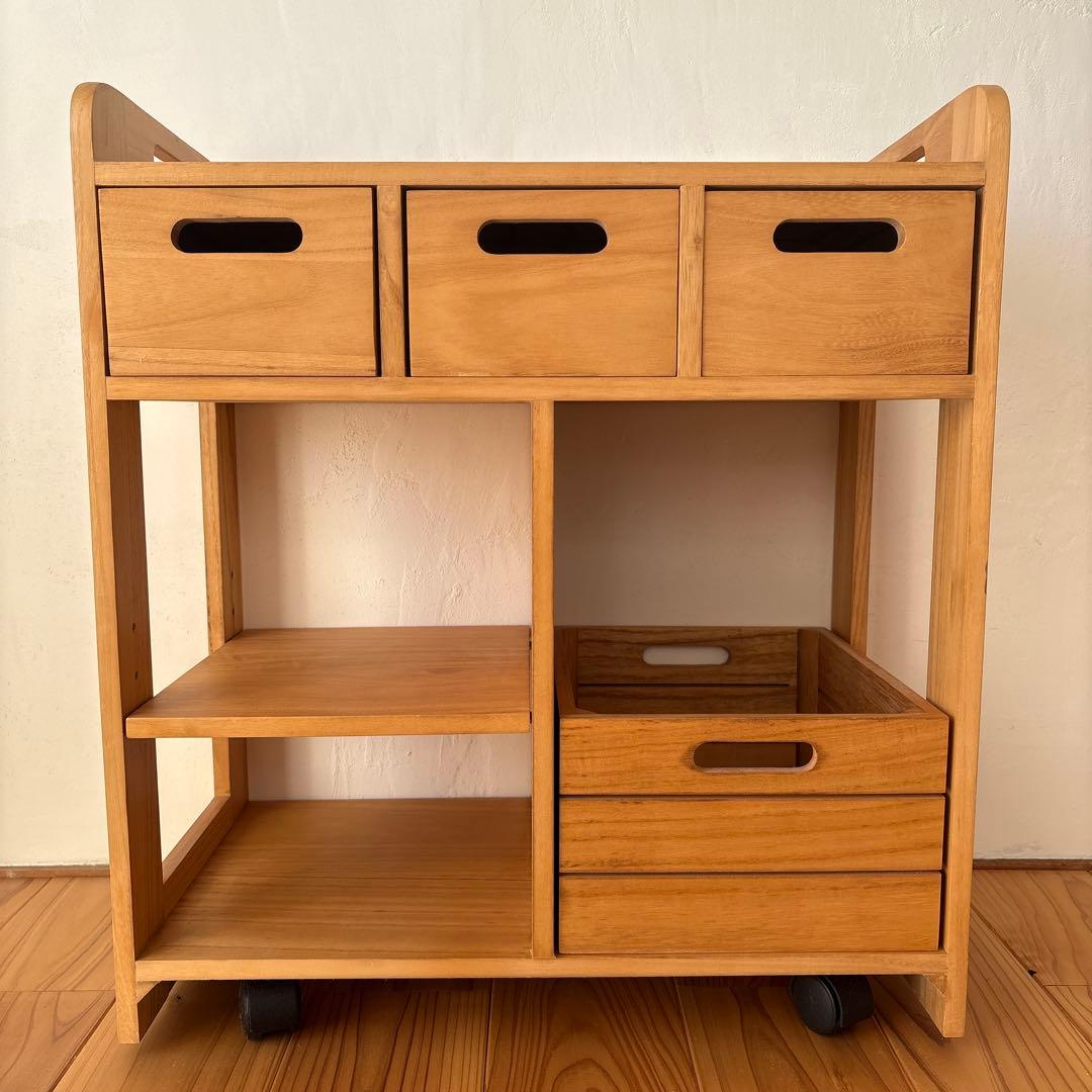 木製キッチンワゴン 4収納ボックス付き