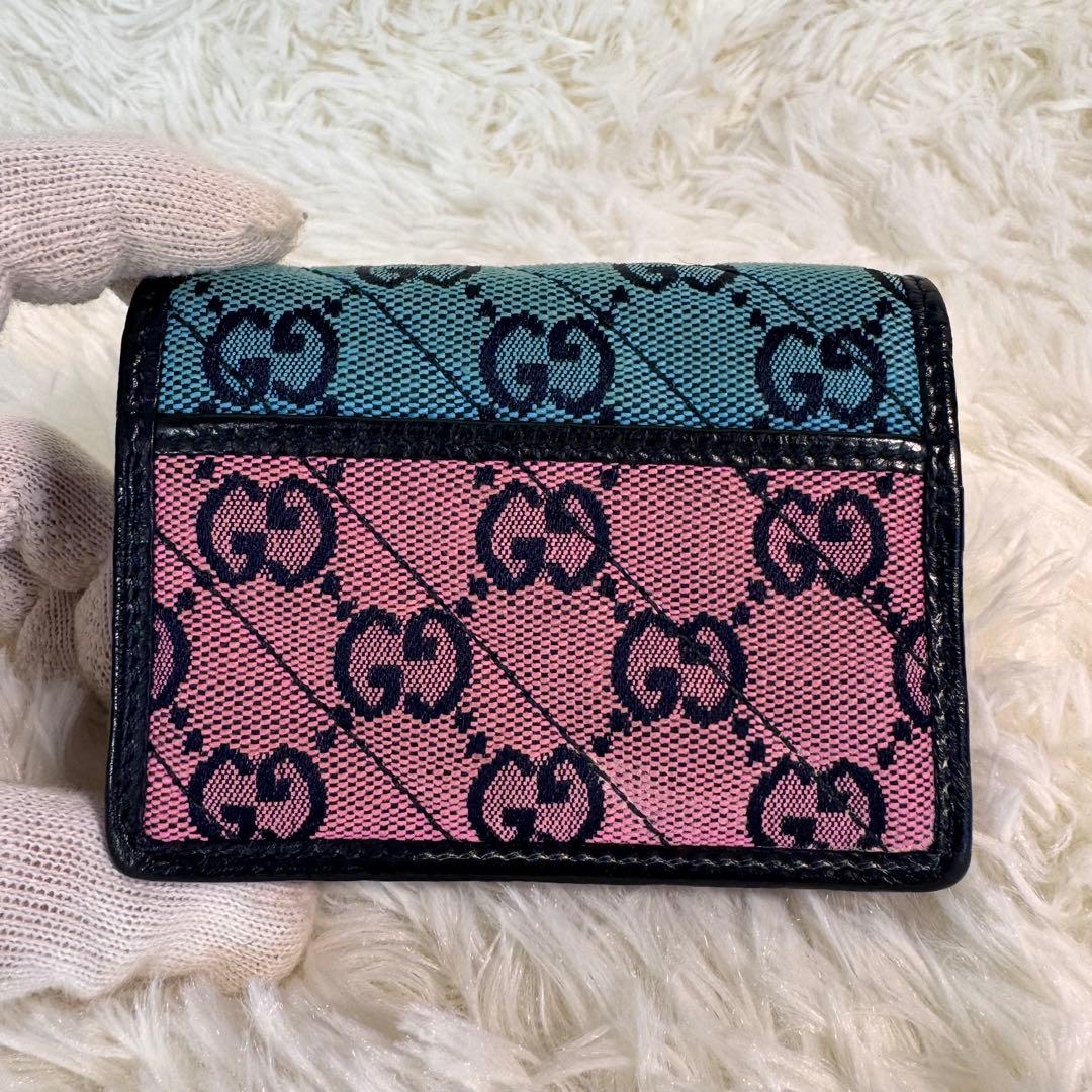 GUCCI グッチ 折り財布 青 キャンバス インターロッキング GGスプリーム