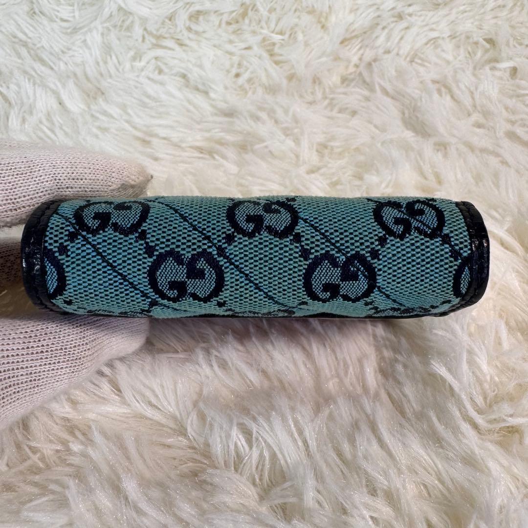 GUCCI グッチ 折り財布 青 キャンバス インターロッキング GGスプリーム