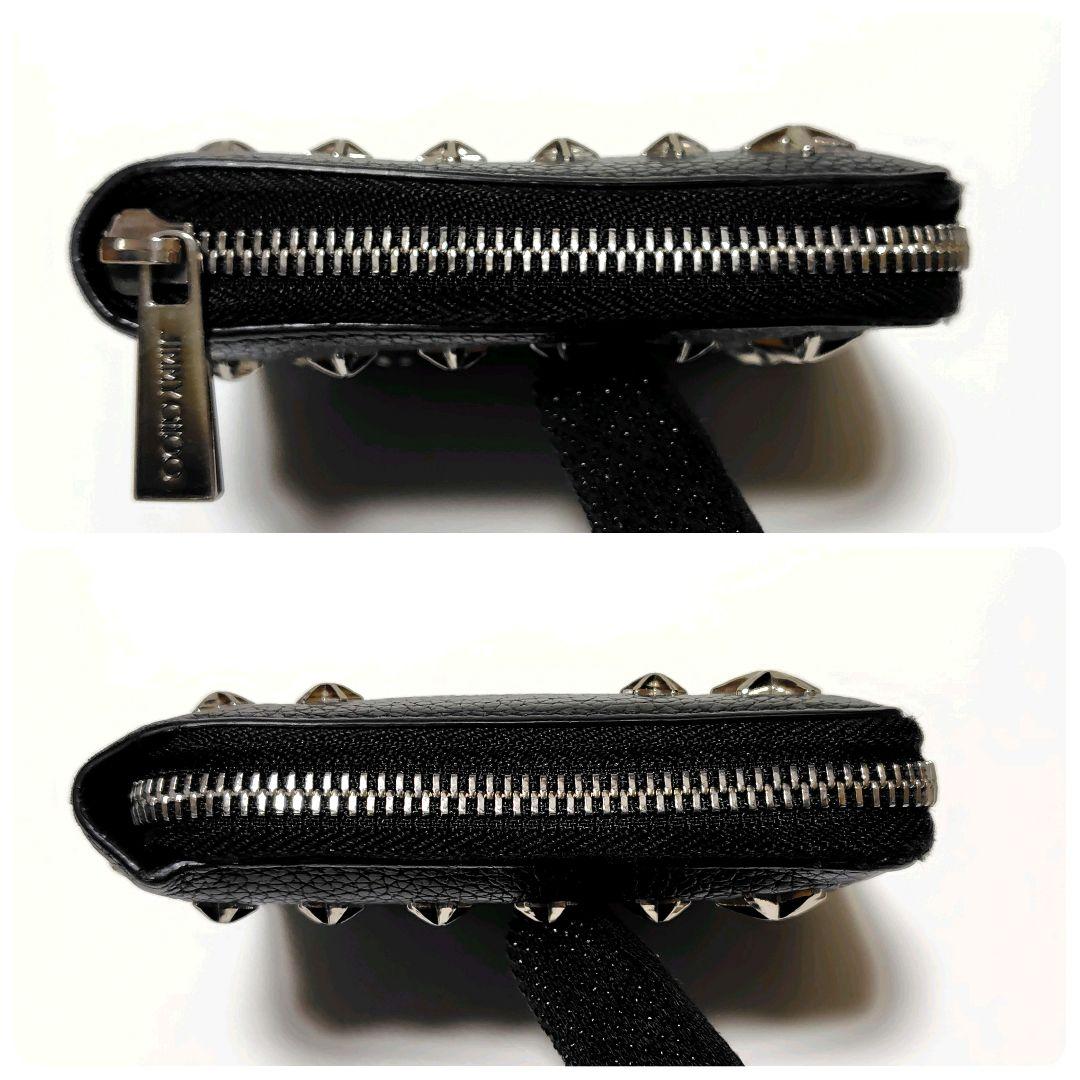 JIMMY CHOO　折り財布　黒　シボ革　ラウンドジップ　スタースタッズ