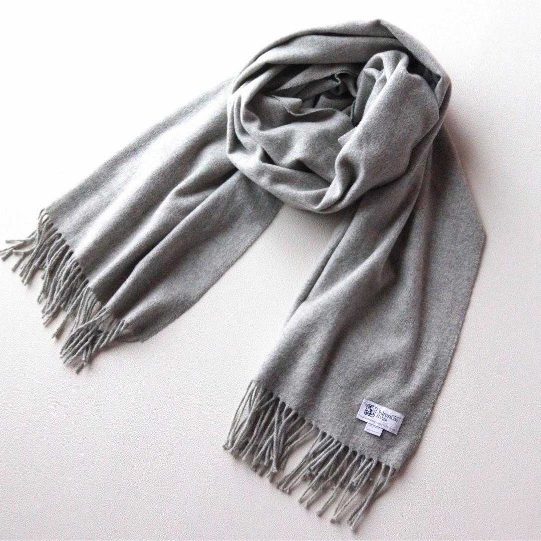 5456【美品】ジョンストンズ 大判ストール カシミヤ100％ グレー
