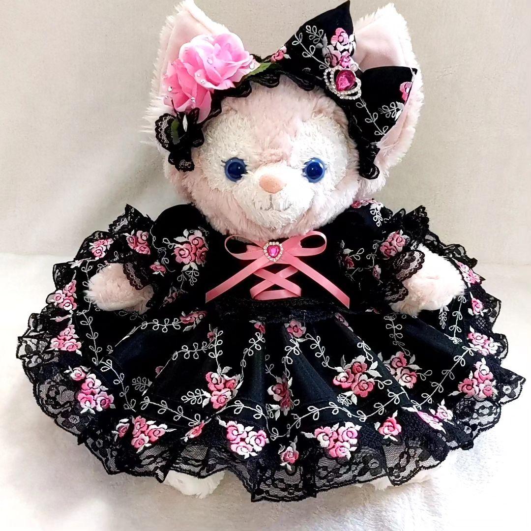 リーナベルコスチューム 1204 Sサイズは　ピンクお花のブラックコスチューム