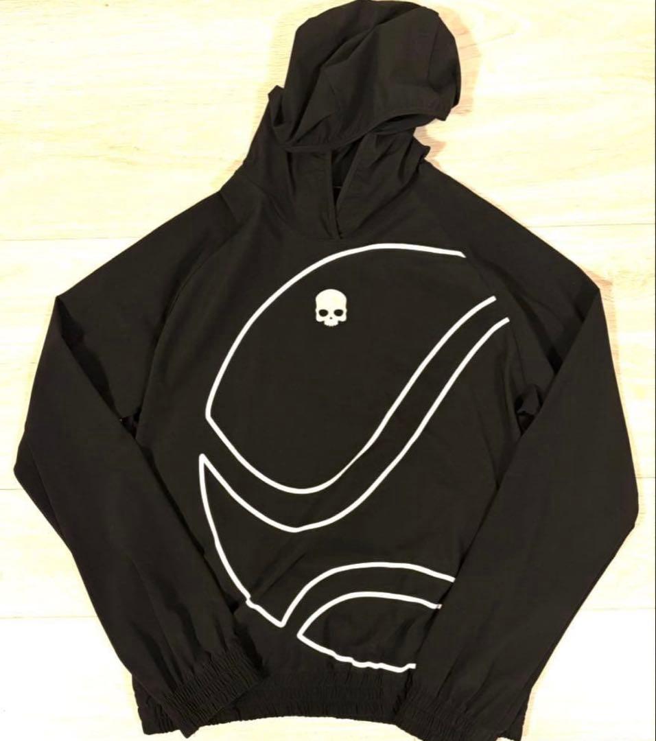 スカルプリント 黒 フード付きナイロンパーカー