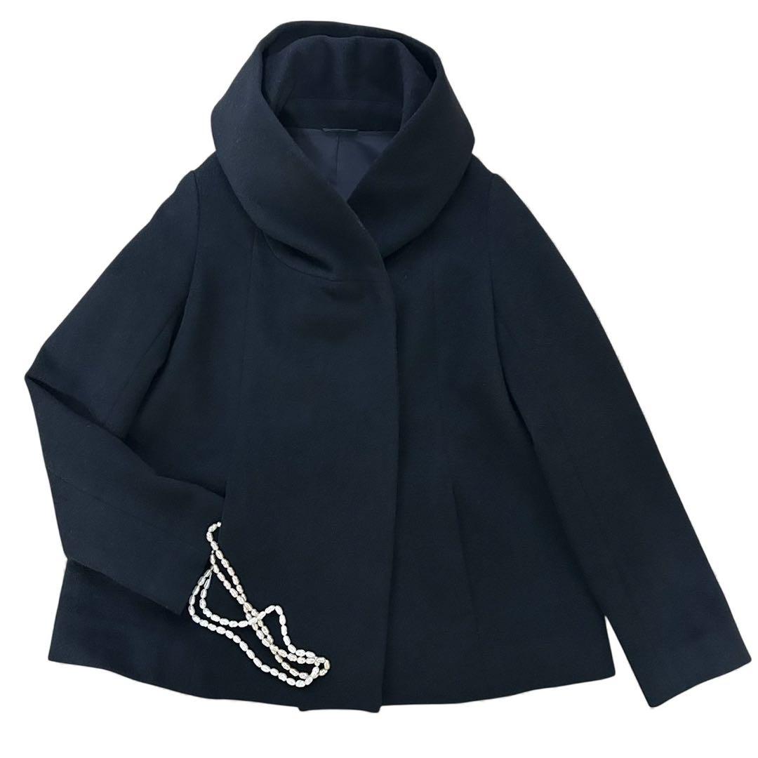 美品　アナイ　アンゴラ混　ボリュームショールカラー　シャルムショートコート　黒