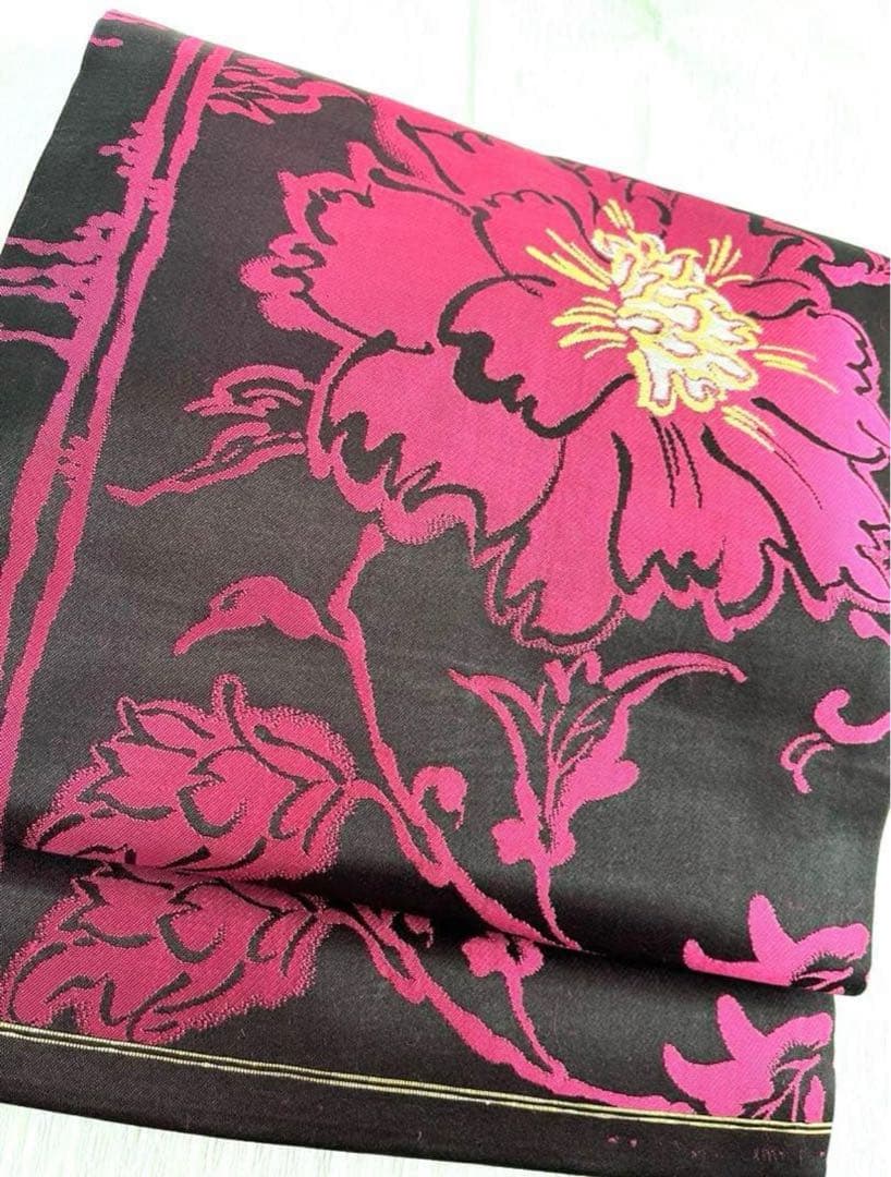 【超超美品】ほぼ新品 名古屋帯 大正ロマン アンティーク マゼンダ 花柄 正絹