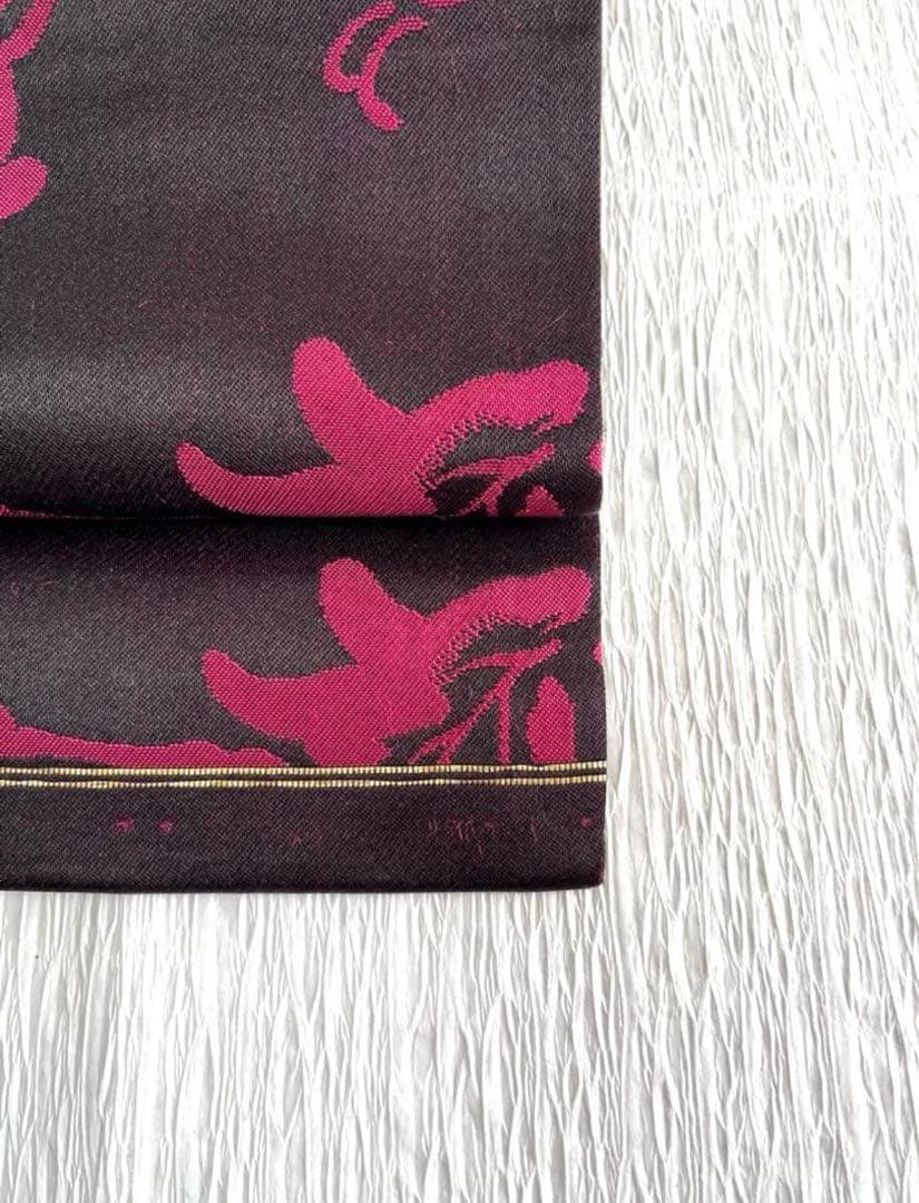 【超超美品】ほぼ新品 名古屋帯 大正ロマン アンティーク マゼンダ 花柄 正絹