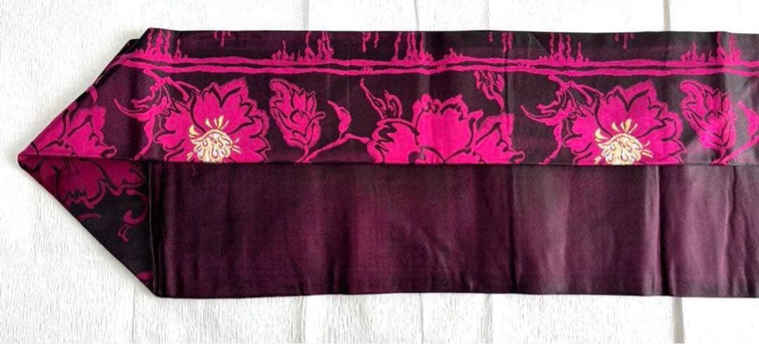 【超超美品】ほぼ新品 名古屋帯 大正ロマン アンティーク マゼンダ 花柄 正絹