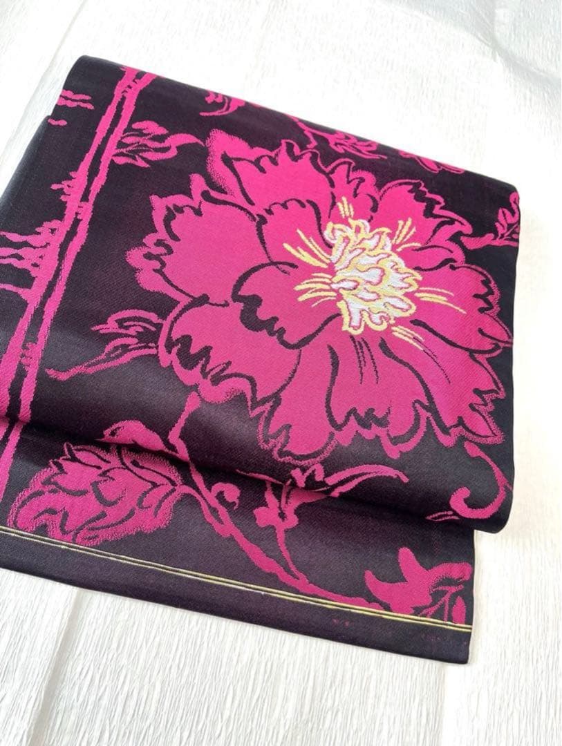 【超超美品】ほぼ新品 名古屋帯 大正ロマン アンティーク マゼンダ 花柄 正絹