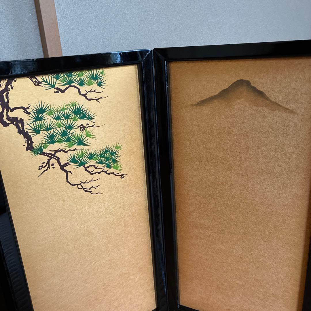 雛人形錦屏風　手書蒔絵　松、鶴