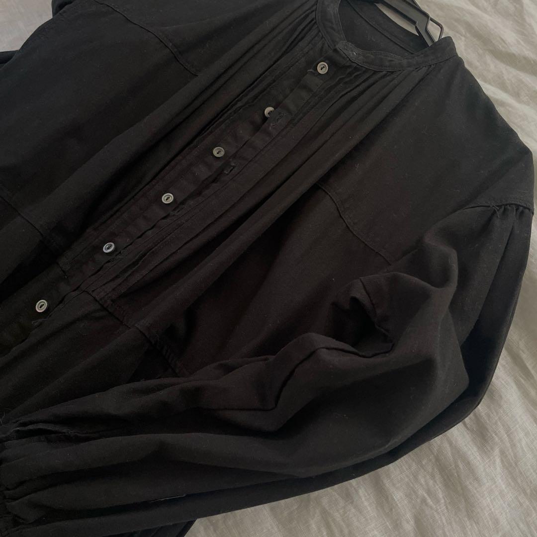 厚手 nest Robe ヘンプ コットンエンブロイダリーワンピース 黒 秋冬