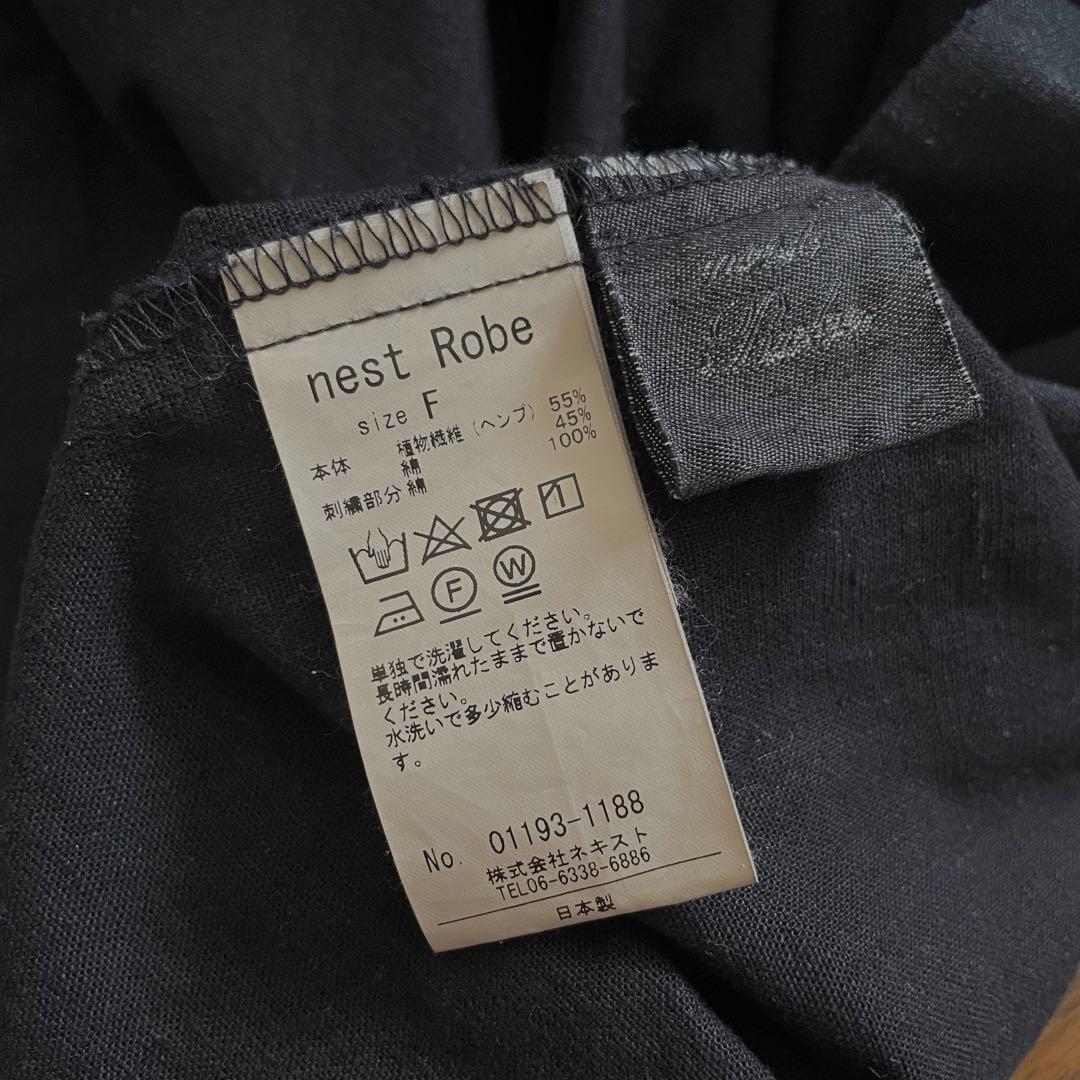 厚手 nest Robe ヘンプ コットンエンブロイダリーワンピース 黒 秋冬