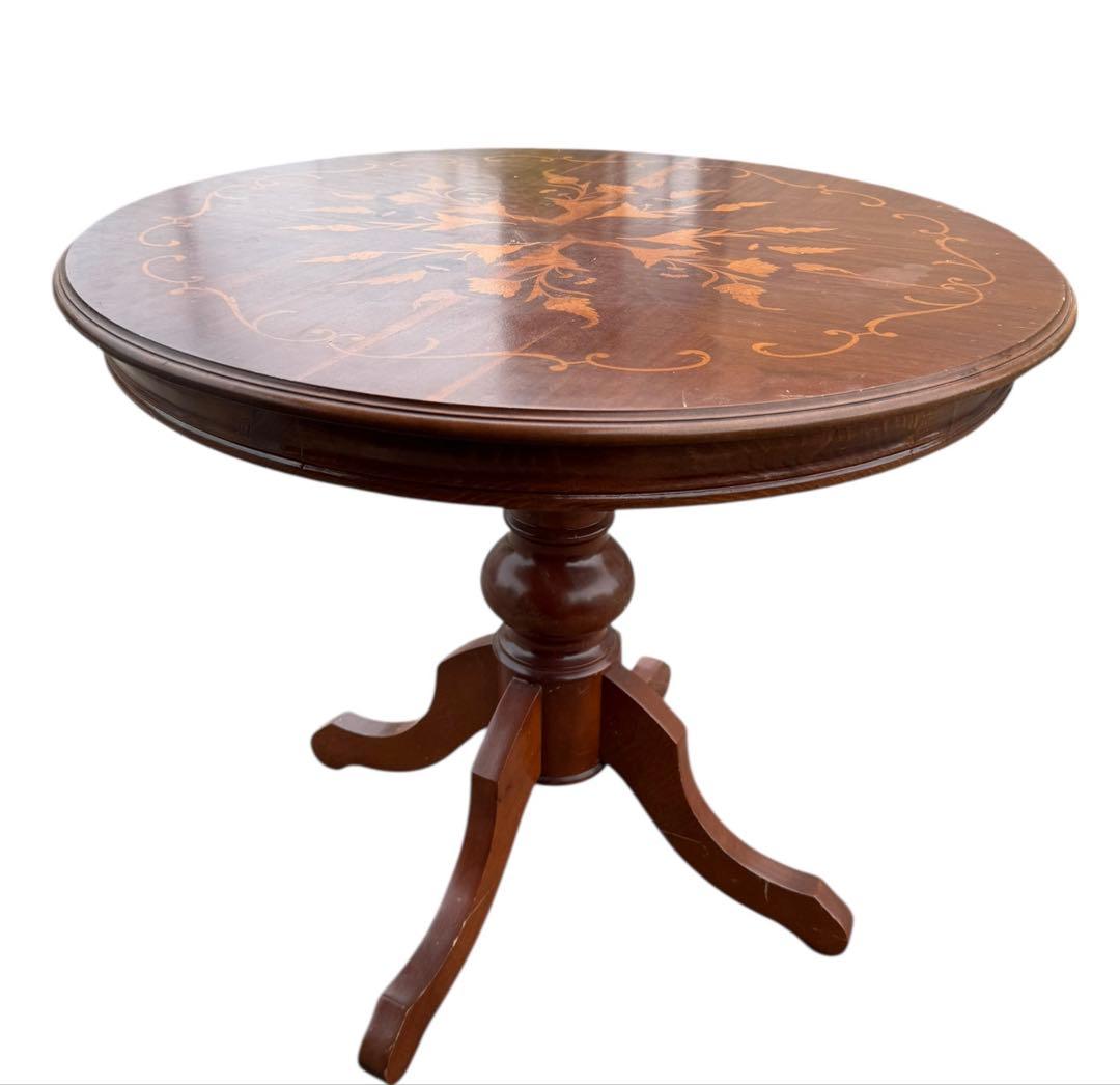 高級 イタリアアンティーク家具 象嵌細工 ダイニングテーブル80cm猫脚