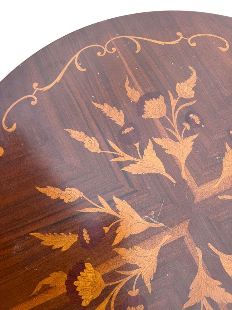 高級 イタリアアンティーク家具 象嵌細工 ダイニングテーブル80cm猫脚