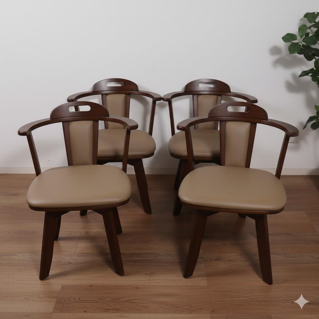 まさよ　 回転チェアー　ダイニング椅子　イス　4脚セット 肘あて付き