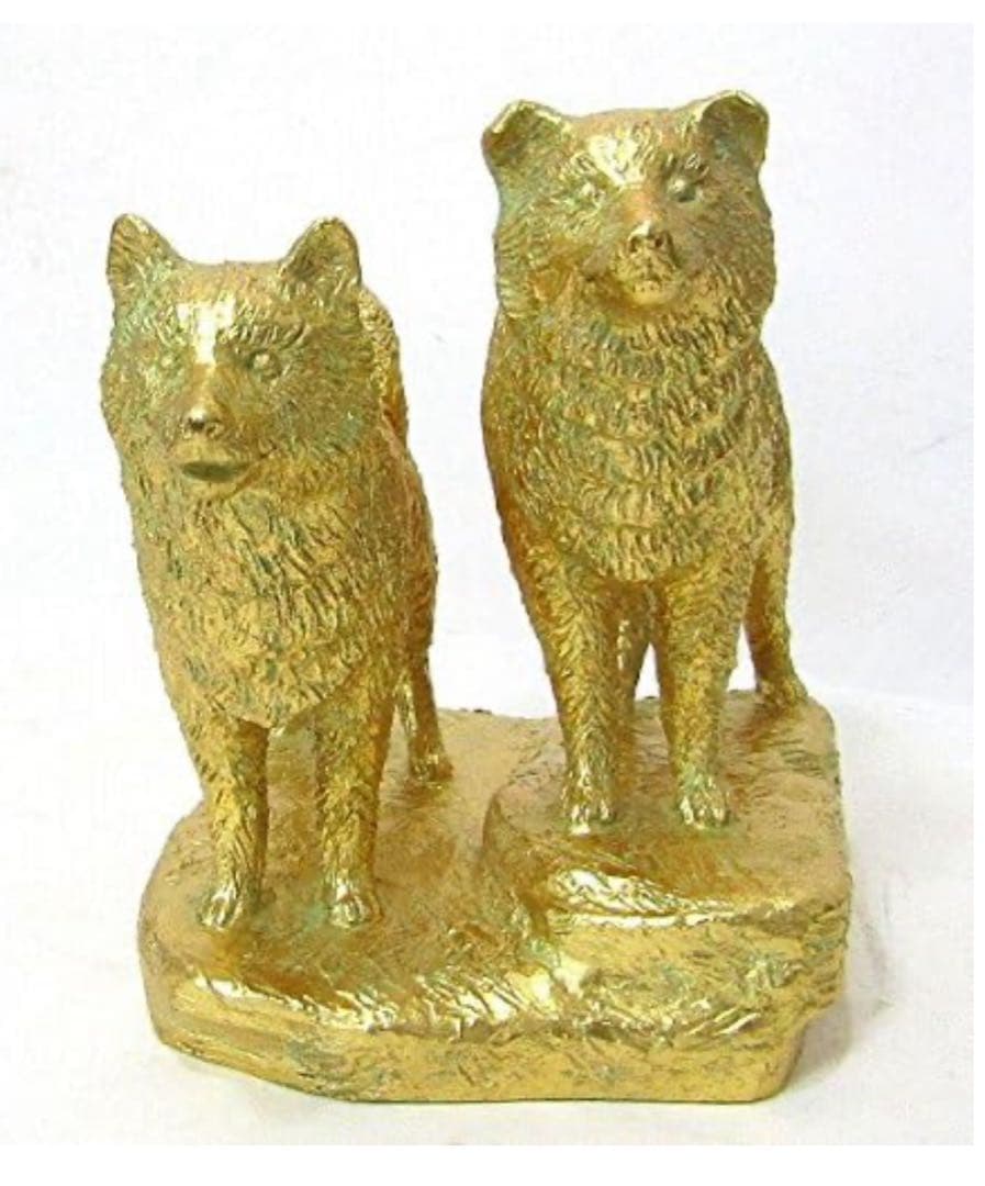 富永直樹先生 タロ ジロ ブロンズ製 本 金箔仕上げ 定価25万 ひとみ桐箱付き