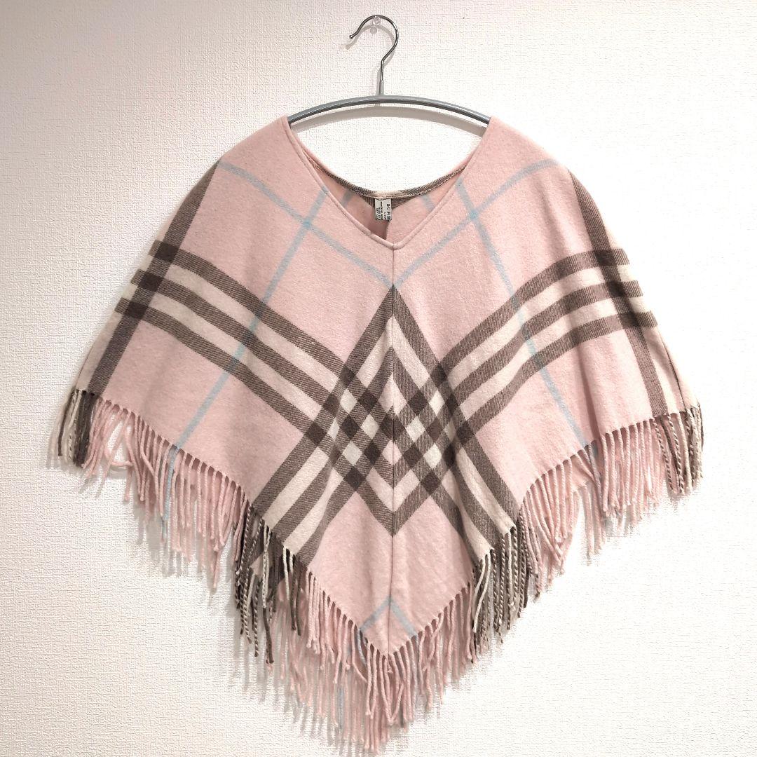 ✨希少 BURBERRY バーバリー ピンク ノバチェック ポンチョ カシミヤ混
