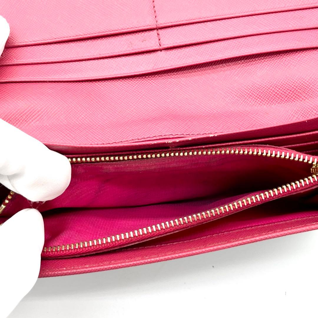 【美品】PRADA 長財布　サフィアーノレザー リボン　バイカラー　黒　ピンク