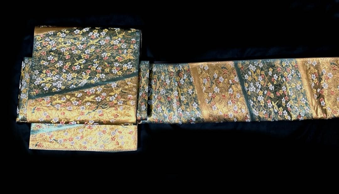 袋帯　ワンタッチ作り帯　マジックテープ　二重太鼓　付け帯　金蘭　花鳥紋