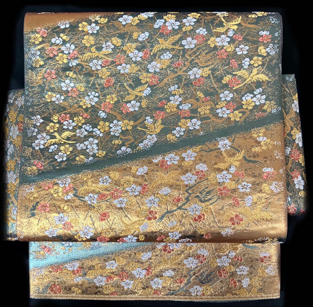 袋帯　ワンタッチ作り帯　マジックテープ　二重太鼓　付け帯　金蘭　花鳥紋