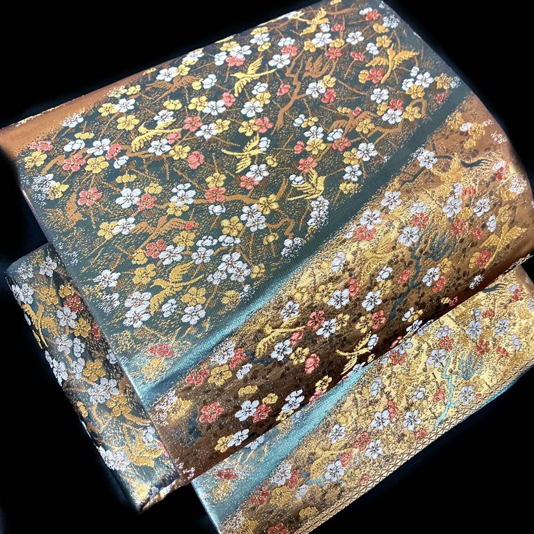 袋帯　ワンタッチ作り帯　マジックテープ　二重太鼓　付け帯　金蘭　花鳥紋