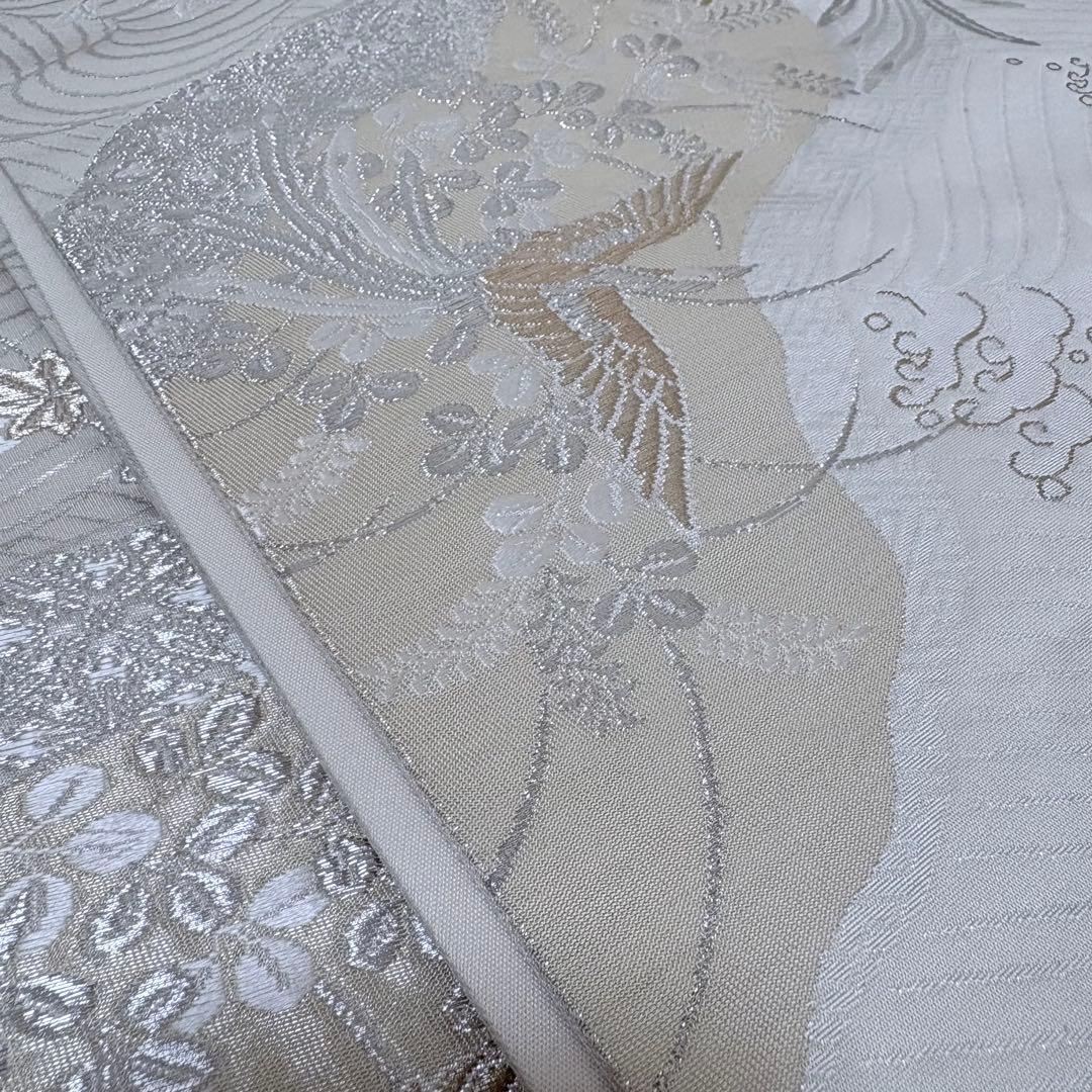 正絹 九寸名古屋帯 鳳凰文 金銀糸 白系 御誂え 礼装 フォーマル 約440cm