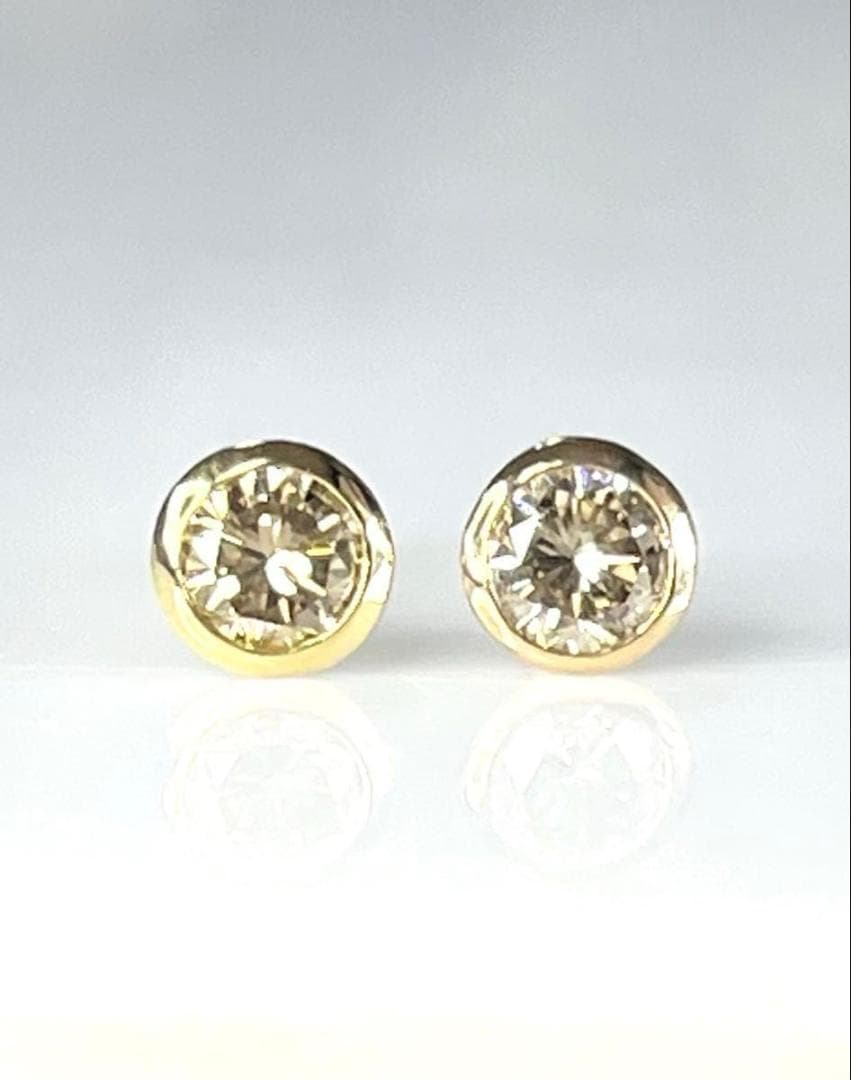 K18天然ダイヤモンドフクリンピアス 計0.4ct ブラウン系