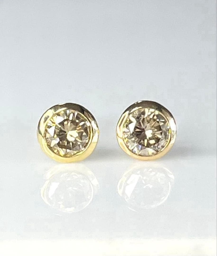 K18天然ダイヤモンドフクリンピアス 計0.4ct ブラウン系