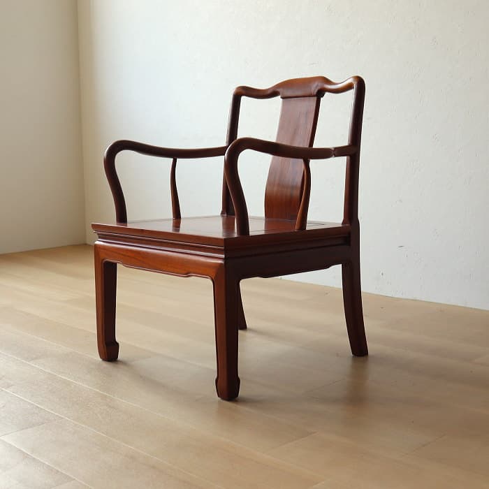 アンティーク 唐木 花梨 無垢材 肘付イス 古家具 アームチェア 木製
