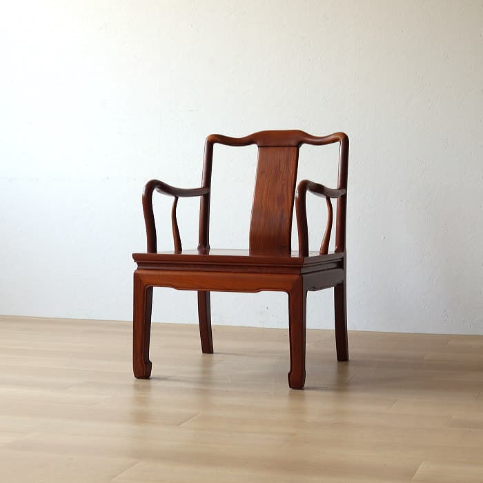 アンティーク 唐木 花梨 無垢材 肘付イス 古家具 アームチェア 木製