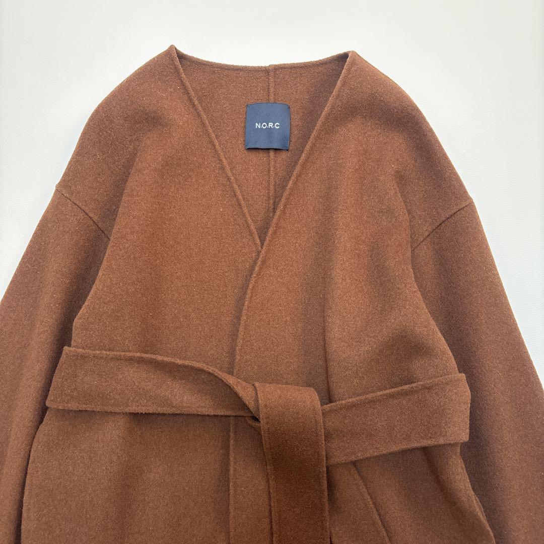 極美品✨N.O.R.C ノーク リバーコート ノーカラー ベルト付 ブラウン M