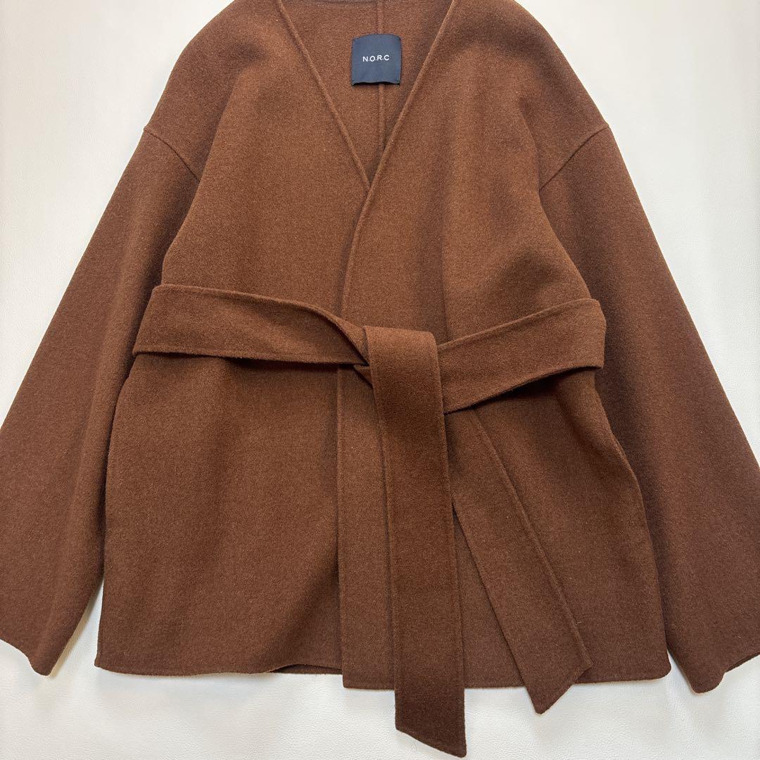 極美品✨N.O.R.C ノーク リバーコート ノーカラー ベルト付 ブラウン M