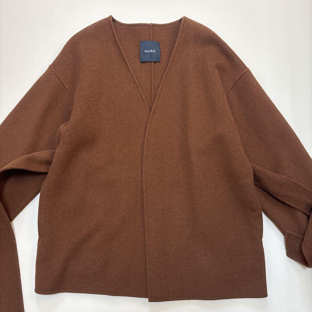 極美品✨N.O.R.C ノーク リバーコート ノーカラー ベルト付 ブラウン M